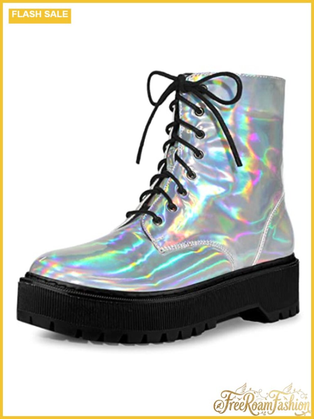 Faux Leather Round Toe Platform Combat Boots